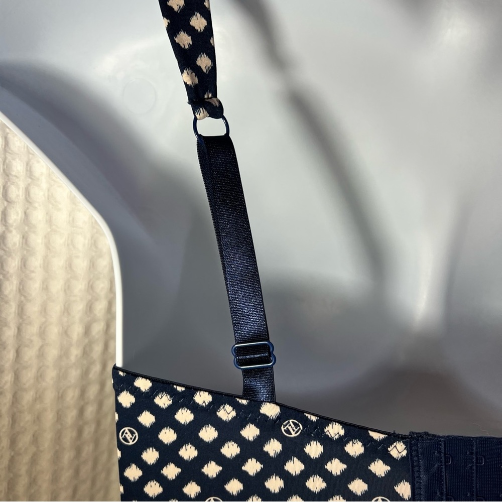 Adrienne Vittadini studio wm navy blue white bra wired support padded Sz 38DD - Picture 9 of 12